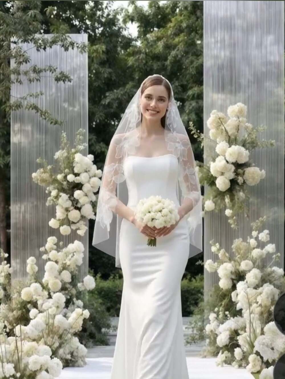 🆕 White Floral Embroidered Bridal Veil - Classic Wedding Accessory